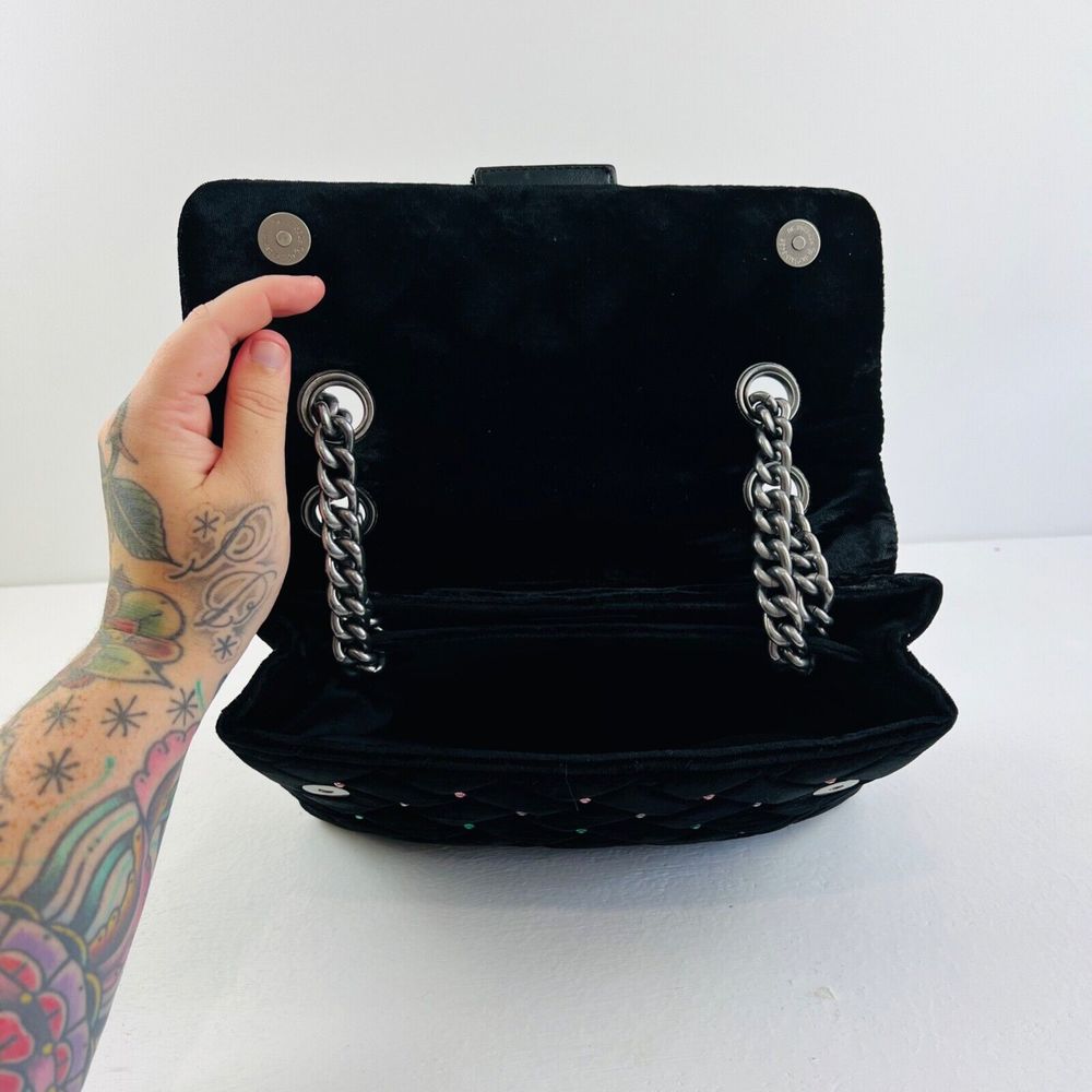 Kurt Geiger Kensington Handbag Medium  Black Velvet Rainbow Crystal Crossbody - Picture 11 of 14
